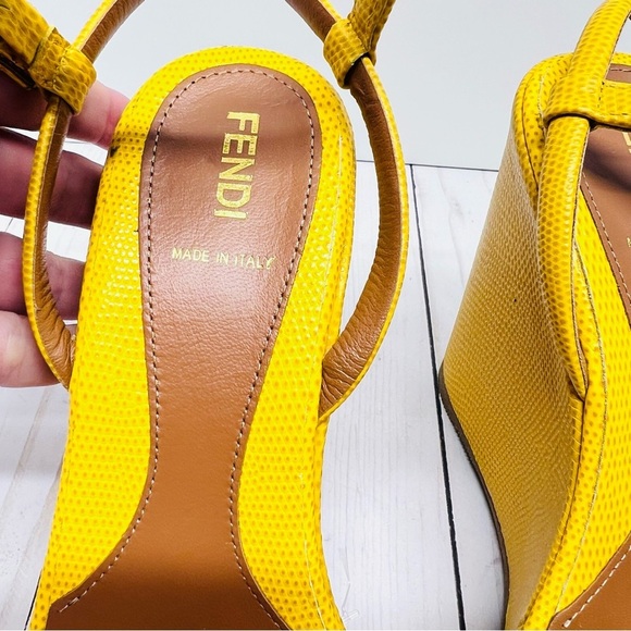 Fendi NEW WITHOUT BOX Yellow Wedge Sandals Size 36.5 - Picture 4 of 14